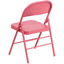 Load image into Gallery viewer, 2 Pack Bubblegum Pink Triple Braced &amp; Double Hinged Metal Folding Chair
