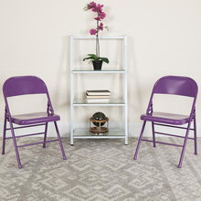 Load image into Gallery viewer, 2 Pack HERCULES COLORBURST Series Impulsive Purple Triple Braced &amp; Double Hinged Metal Folding Chair
