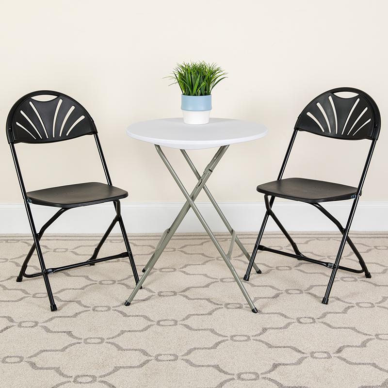 2 Pack HERCULES Series 650 lb. Capacity Black Plastic Fan Back Folding Chair