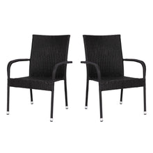Load image into Gallery viewer, Maxim Set of 2 Stackable Indoor/Outdoor Wicker Dining Chairs with Arms - Fade &amp; Weather-Resistant Steel Frames - Black
