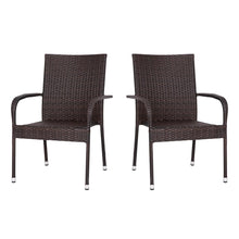 Load image into Gallery viewer, Maxim Set of 2 Stackable Indoor/Outdoor Wicker Dining Chairs with Arms - Fade &amp; Weather-Resistant Steel Frames - Espresso
