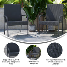 Load image into Gallery viewer, Maxim Set of 2 Stackable Indoor/Outdoor Wicker Dining Chairs with Arms - Fade &amp; Weather-Resistant Steel Frames - Gray

