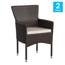 Load image into Gallery viewer, Maxim Modern Espresso Wicker Patio Armchairs for Deck or Backyard, Fade and Weather-Resistant Frames and Cream Cushions-Set of 2
