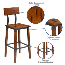 Load image into Gallery viewer, 2 Pack Rustic Antique Walnut Industrial Wood Dining Barstool
