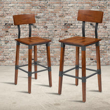 Load image into Gallery viewer, 2 Pack Rustic Antique Walnut Industrial Wood Dining Barstool

