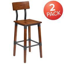Load image into Gallery viewer, 2 Pack Rustic Antique Walnut Industrial Wood Dining Barstool
