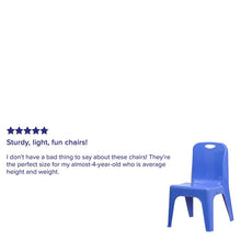 Load image into Gallery viewer, 2 Pack Blue Plastic Stackable School Chair with Carrying Handle and 11" Seat Height
