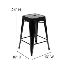Load image into Gallery viewer, 24" High Metal Counter-Height, Indoor Bar Stool in Black - Stackable Set of 4

