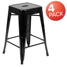 Load image into Gallery viewer, 24" High Metal Counter-Height, Indoor Bar Stool in Black - Stackable Set of 4

