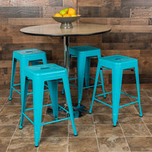 Load image into Gallery viewer, 24" High Metal Counter-Height, Indoor Bar Stool in Teal - Stackable Set of 4
