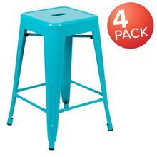 Load image into Gallery viewer, 24" High Metal Counter-Height, Indoor Bar Stool in Teal - Stackable Set of 4
