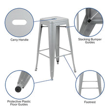 Load image into Gallery viewer, 30" High Metal Indoor Bar Stool in Silver - Stackable Set of 4
