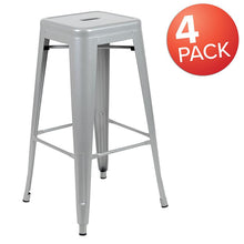 Load image into Gallery viewer, 30" High Metal Indoor Bar Stool in Silver - Stackable Set of 4
