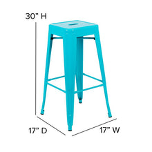 Load image into Gallery viewer, 30&quot; High Metal Indoor Bar Stool in Teal - Stackable Set of 4
