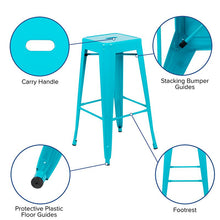 Load image into Gallery viewer, 30&quot; High Metal Indoor Bar Stool in Teal - Stackable Set of 4
