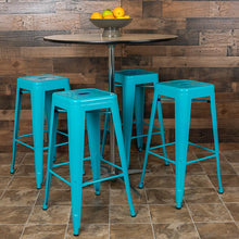 Load image into Gallery viewer, 30&quot; High Metal Indoor Bar Stool in Teal - Stackable Set of 4
