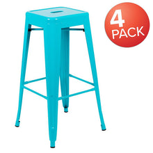 Load image into Gallery viewer, 30&quot; High Metal Indoor Bar Stool in Teal - Stackable Set of 4

