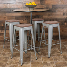 Load image into Gallery viewer, 30" High Metal Indoor Bar Stool with Wood Seat in Silver - Stackable Set of 4
