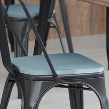 Load image into Gallery viewer, Perry Poly Resin Wood Square Seat with Rounded Edges for Colorful Metal Barstools in Teal-Blue
