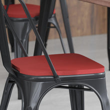 Load image into Gallery viewer, Perry Poly Resin Wood Square Seat with Rounded Edges for Colorful Metal Barstools in Red
