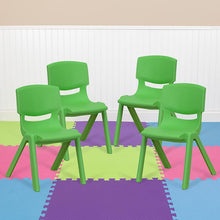 Load image into Gallery viewer, 4 Pack Green Plastic Stackable School Chair with 12'' Seat Height
