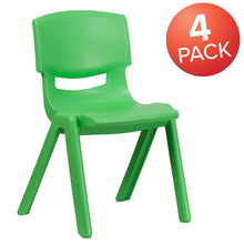Load image into Gallery viewer, 4 Pack Green Plastic Stackable School Chair with 15.5'' Seat Height
