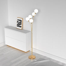 Load image into Gallery viewer, 5LT Incandescent Floor Lamp, Aged Brass,WH Glass
