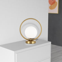 Load image into Gallery viewer, 1LT Halogen Table Lamp Aged Brass, White Glass
