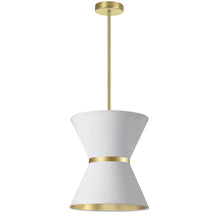 Load image into Gallery viewer, 1LT Incand Pendant, AGB, GLD ring, WH/GLD Shade
