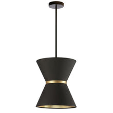 Load image into Gallery viewer, 1LT Incand Pendant, MB, GLD ring, BK/GLD Shade
