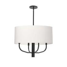 Load image into Gallery viewer, 4LT Incandescent Pendant, MB, WH Fabric Shade
