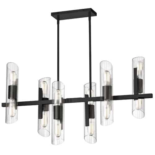 12LT Horiz Chandelier, MB, Clear Fluted Glass