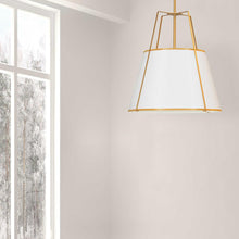 Load image into Gallery viewer, 3LT Trapezoid Pendant GLD/WH Shade,790Diff

