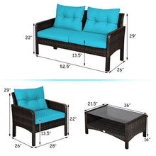 Load image into Gallery viewer, 4 Pieces Outdoor Rattan Wicker Loveseat Furniture Set with Cushions-Turquoise

