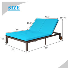 Load image into Gallery viewer, 2-Person Patio Rattan Lounge Chair with Adjustable Backrest-Turquoise
