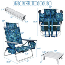 Load image into Gallery viewer, 2 Pack 5-Position Outdoor Folding Backpack Beach Table Chair Reclining Chair Set-Pewter
