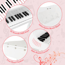 Load image into Gallery viewer, 30-Key Kids Piano Keyboard Toy with Bench Piano Lid and Music Rack-White
