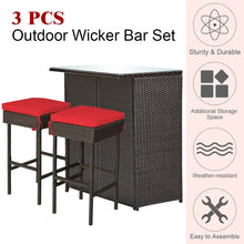 Load image into Gallery viewer, 3PCS Patio Rattan Wicker Bar Table Stools Dining Set-Red

