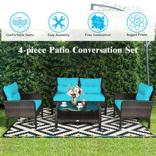 Load image into Gallery viewer, 4 Pieces Outdoor Rattan Wicker Loveseat Furniture Set with Cushions-Turquoise
