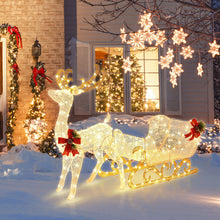 Load image into Gallery viewer, 6 Feet Christmas Lighted Reindeer and Santa&#39;s Sleigh Decoration with 4 Stakes
