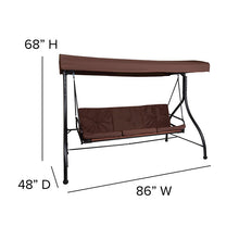 Load image into Gallery viewer, 3-Seat Steel Converting Patio Swing Canopy Hammock with Cushions (Brown)
