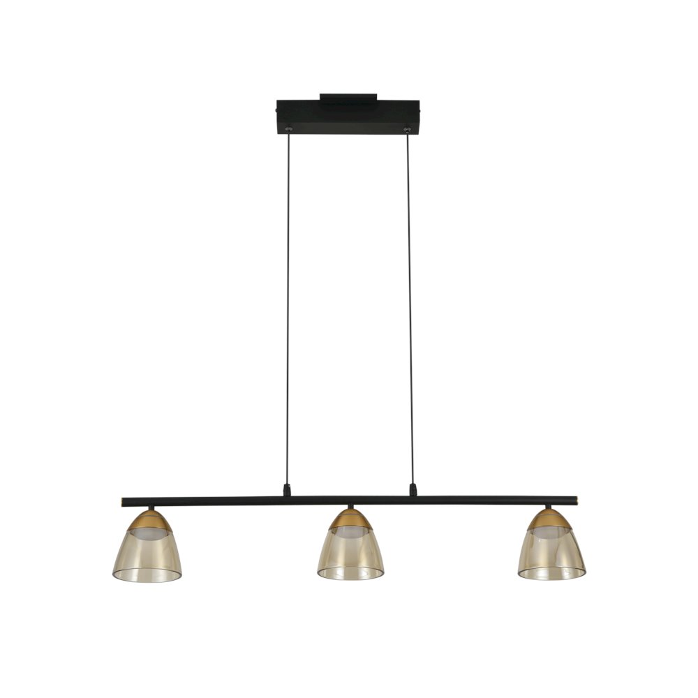 3-Light Height Adjustable Pendant Lighting Integrated LED Black Chandelier