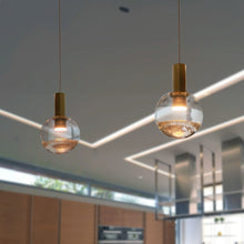 Load image into Gallery viewer, Integrated LED Height Adjustable Pendant Light with Globe Shade, Brass
