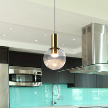 Load image into Gallery viewer, Integrated LED Height Adjustable Pendant Light with Globe Shade, Brass
