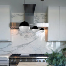 Load image into Gallery viewer, Integrated LED Height Adjustable Pendant Light with Globe Shade in Black
