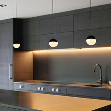 Load image into Gallery viewer, Integrated LED Height Adjustable Pendant Light with Globe Shade in Black
