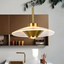 Load image into Gallery viewer, 1-Light Integrated LED Height Adjustable Pendant Lighting in Antique Brass
