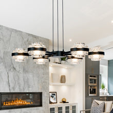 Load image into Gallery viewer, 6-Light Height Adjustable Pendant Lighting Integrated LED Chandelier in Black
