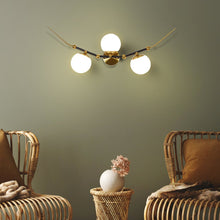 Load image into Gallery viewer, Integrated LED Wall Sconce Light with 3 Glass Shades in Antique Brass

