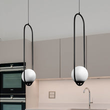 Load image into Gallery viewer, Integrated LED Height Adjustable Pendant Light in Black with Glass Shade
